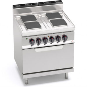 CUCINA ELETTRICA 4 PIASTRE QUADRE + FORNO ELETTRICO 2/1 GN  SERIE 70 - Dim. 80x71,4x90h - 17,9 Kw totali