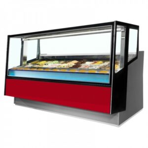 ISA KALEIDO PLUS 220 H117 - vetrina gelateria orizzontale 24 gusti gelato – Ventilata – Temp. -20 / +2 °C Dim. Cm 220x120x117h