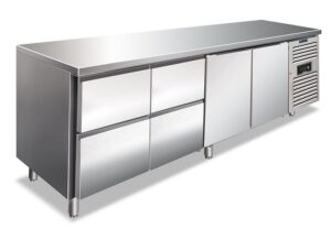 TAVOLO FRIGO REFRIGERATO POSITIVO 2 PORTE + 4 CASSETTI (4x1/2)  - CXF 4140 TN - Temp. -2°C/+8°C   Dim. Cm  223x70x86h