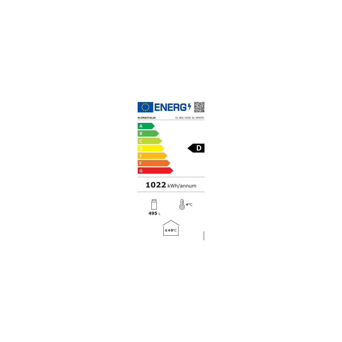 Vetrina frigo bibite ventilata 495 L CL 801 V2GC SL WHITE – 2 porte scorrevoli – 0°C/+10°C – L94×P56×H198,3 cm