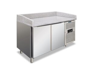 BANCO PIZZA REFRIGERATO POSITIVO VENTILATO 2 PORTE - MOD.  PZF 02  - Piano in granito - Temp. +2°C/+8°C - Dim. cm. L151xP80xh100
