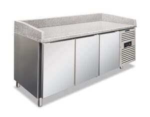 BANCO PIZZA REFRIGERATO POSITIVO VENTILATO 3 PORTE - MOD. PZF 03 - Temp. +2°C/+8°C - Piano in granito - Dim. cm. L202,5xP80xh100