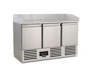 BANCO PIZZA SALADETTE REFRIGERATA POSITIVA STATICA 3 PORTE - SF 903 PZ - Piano in granito - Temp. +2°C/+8°C - Dim. cm. L140xP70xh101