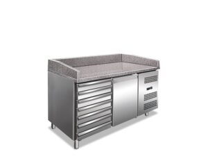 BANCO PIZZA REFRIGERATO VENTILATO 1 PORTA CON CASSETTERA -  MOD. PZ 1610 TN - Piano in granito - Temp. +2°C/+8°C - Dim. cm. L151xP80xh100