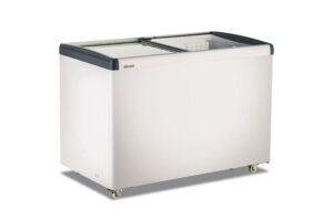 FRIGO E CONGELATORE A POZZETTO STATICO CON PORTA IN VETRO PIATTO SCORREVOLE - FRC 395 PFF - Temp. +10°C/-18°C - Dim. cm. L123,4xP65,3xh90