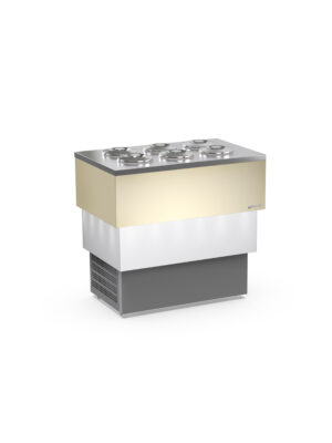 BANCO A POZZETTO – ESPOSITORE GELATO Mod. CARRARA CREAM 6 + 6 CARAPINE DA 7,5 L – Temp. -5°C/-20°C Dim. 104,5×66,1x97,6h
