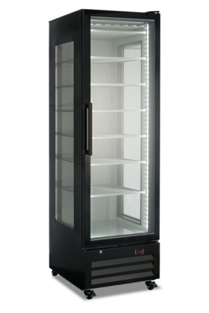 VETRINA VERTICALE  FREEZER CONGELATORE TRE LATI VETRO NEGATIVA STATICA -  FR 410 ST BLACK - BT 418 LITRI - Temp. -23°C/-18°C - Dim. cm. L60xP70xh202