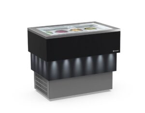 BANCO A POZZETTO – ESPOSITORE GELATO Mod. CARRARA DARK VISTA  8 + 8 CARAPINE DA 7,5 L – Temp. -5°C/-20°C Dim. 118×72,5x103h