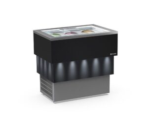 BANCO A POZZETTO – ESPOSITORE GELATO Mod. CARRARA DARK VISTA 6 + 6 CARAPINE DA 7,5 L – Temp. -5°C/-20°C Dim. 104,5×66,1x103h