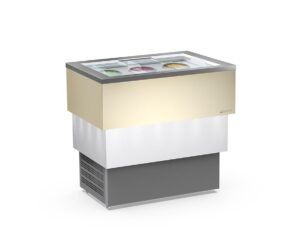 BANCO A POZZETTO – ESPOSITORE GELATO Mod. CARRARA CREAM VISTA 6 + 6 CARAPINE DA 7,5 L – Temp. -5°C/-20°C Dim. 104,5×66,1x103h
