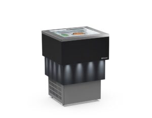 BANCO A POZZETTO – ESPOSITORE GELATO Mod. CARRARA DARK VISTA 4 + 4 CARAPINE DA 7,5 L – Temp. -5°C/-20°C Dim. 72×66,1x103h