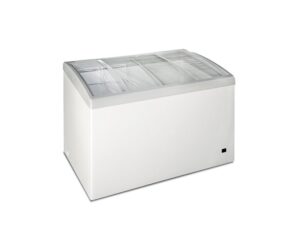 CONGELATORE A POZZETTO STATICO CON PORTA IN VETRO CURVO INCLINATO SCORREVOLE - FR 368 SLC  - Temp. -12°C/-24°C - Dim. cm. L122,5xP65xh83
