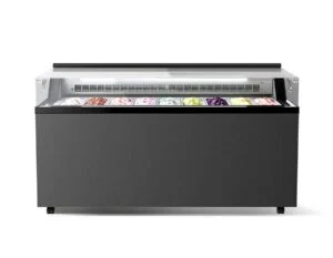 VETRINA ORIZZONTALE GELATERIA STATICA PER GELATO MANTECATO, SU STECCO E PASTICCERIA FLAT 9 WHITE/GLITTER -25°/ +10°C | 165,5 x 67,7 x 94,4