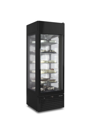 VETRINA VERTICALE PER GELATERIA E PASTICCERIA DOPPIA TEMPERATURA VENTILATA 3 LATI VETRO – VENERE 70 NV B – Temp. -22°C/+5°C Dim. Cm 66,8×78,1x200h