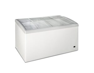CONGELATORE A POZZETTO STATICO CON PORTA IN VETRO CURVO ICLINATO SCORREVOLE - FR 468 SLC  - Tempe.  -12°C/-24°C - Dim. cm. L140xP69xh83
