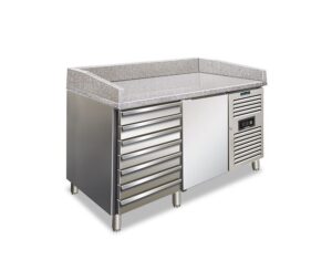 BANCO PIZZA REFRIGERATO POSITIVO VENTILATO 1 PORTA CON CASSETTIERA - MOD.  PZF 01 C  - Piano in granito - Temp. +2°C/+8°C - Dim. cm. L151xP80xh100