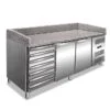 Banco pizza refrigerato positivo ventilato 2 porte con cassettiera – PZ 2610 TN – Temp. +2°C/+8°C – Piano in granito – Dim. cm L202,5xP80xH100