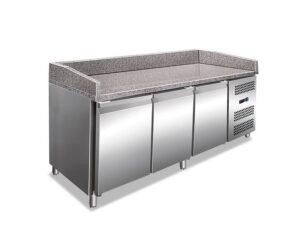 BANCO PIZZA REFRIGERATO POSITIVO VENTILATO 3 PORTE – MOD. PZ 3600 TN  – Temp. +2°C/+8°C – Piano in granito – Dim. cm. L202xP80xh100