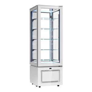 VETRINA VERTICALE PASTICCERIA VENTILATA POSITIVA 4 LATI VETRO – Temp. +2°C/+10°C Dim. 60×64,5×184h cm