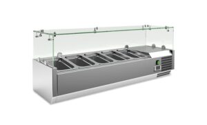 VETRINA INGREDIENTI REFRIGERATA 5 vaschette GN 1/4 – MOD. VRX 1200 330 FG  – Temperatura +2°C/+8°C – Dim. cm. L120xP33,5xh43,5