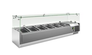 VETRINA INGREDIENTI REFRIGERATA 6 vaschette GN 1/4 – MOD. VRX 1400 330 FG – Temperatura +2°C/+8°C – Dim. cm. L140xP33,5xh43,5