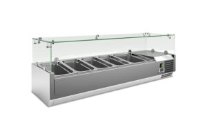VETRINA INGREDIENTI REFRIGERATA 5 vaschette  – MOD. VRX 1400 380 FG – Temperatura +2°C/+8°C – Dim. cm. L140xP39,5xh43,5