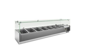 VETRINA INGREDIENTI REFRIGERATA 7 vaschette GN 1/3 – MOD. VRX 1600 380 FG – Temperatura +2°C/+8°C – Dim. cm. L160xP39,5xh43,5