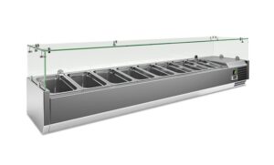 VETRINA INGREDIENTI REFRIGERATA 8 vaschette GN 1/3 – MOD. VRX 1800 380 FG – Temperatura +2°C/+8°C – Dim. cm. L180xP39,5xh43,5