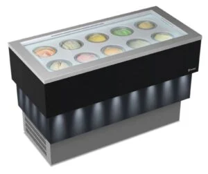 Banco a pozzetto - espositore gelato Mod. CARRARA DARK VISTA 10 + 10 carapine da 7,5 L - Temp. -5°C/-20°C Dim. 151x72,5x103h