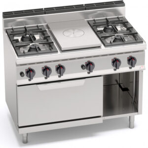 TUTTAPIASTRA A GAS + 4 FUOCHI SU FORNO GAS 2/1 SERIE 70  - Dim. 120x71,4x90h - 35,8 Kw totali