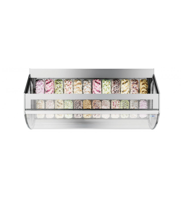 ISA MILLENNIUM LX 170 vetrina orizzontale 18 gusti gelato - Ventilata - Temp. -20 / +2 °C Dim. Cm 166x108x135,6h - Vetri Curvi -