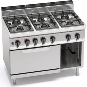 CUCINA A GAS 6 FUOCHI SU FORNO A GAS 2/1 GN  SERIE 70 - Dim. 120x71,4x90h - 39,3 Kw totali