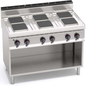 CUCINA ELETTRICA 6 PIASTRE QUADRE SU VANO - Dim. 120x71,4x90h - 15,6 Kw totali