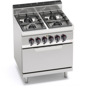 CUCINA A GAS 4 FUOCHI SU FORNO ELETTRICO 2/1 GN SERIE 70 - Dim. 80x71,4x90h - 21 Kw totali