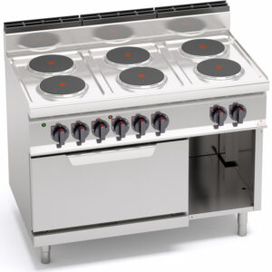 CUCINA ELETTRICA 6 PIASTRE TONDE + FORNO ELETTRICO 2/1 GN  SERIE 70 - Dim. 120x71,4x90h - 23,1 Kw totali