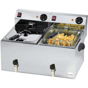 Friggitrice Elettrica da Banco Mec - Mod. FT99V - Capacità Olio 9+9 lt - Con Rubinetto di Scarico