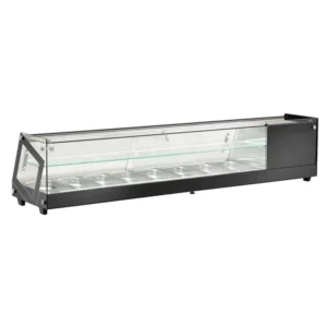 ESPOSITORE DA BANCO REFRIGERATO POSITIVO STATICO PER TAPAS - Mod. AK813VTB  - Temp. 0°C/+12°C Dim. cm L175,5xP39,5x37,5h