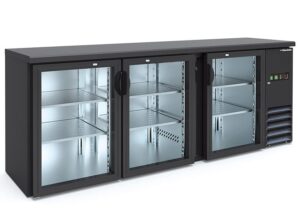 FRIGO RETROBANCO POSITIVO VENTILATO 3 PORTE VETRO - BB 300 GD - Temp. 0°C/+10°C - Dim. cm. L200,2xP53,5xh86