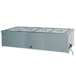 Tavola calda a bagnomaria in acciaio inox - Temp. +30°C/+90°C - Dim. cm 144x60x32h