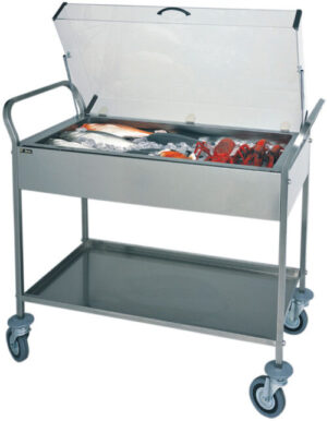 Carrello di servizio in acciaio inox con cupola in plexiglass - 8 piastre eutettiche refrigerate incluse - Dim. cm 108x57x104h