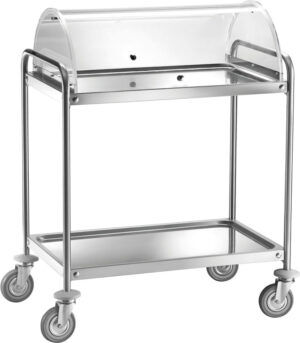 Carrello di servizio in acciaio inox con cupola in plexiglass - Dim. cm 110x60x109h
