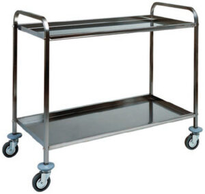 Carrello di servizio in acciaio inox - 2 ripiani - Dim. piano di lavoro cm 90x60