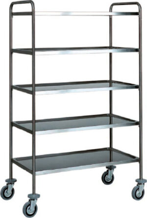 Carrello di servizio in acciaio inox - 5 ripiani - Dim. piano di lavoro cm 100x50