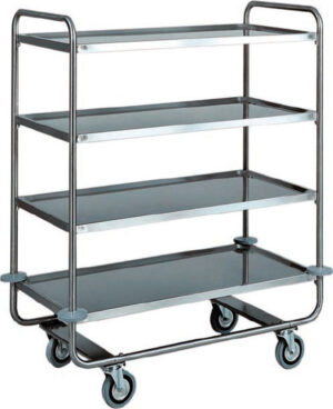 Carrello di servizio inox per trasporto pesante - 4 ripiani - Dim. piano di lavoro cm 100x50