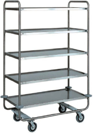 Carrello di servizio inox per trasporto pesante - 5 ripiani - Dim. piano di lavoro cm 100x50