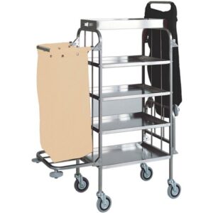 Carrello Inox Portabiancheria  4 Piani 2 Sacchi  cm 75/136x55x158