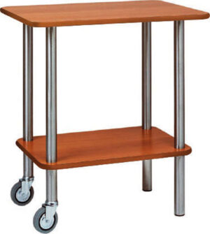 Carrello di servizio in legno - Struttura portante in tubo di acciaio inox – 2 ruote multidirezionali ø 95 mm.