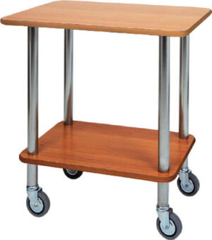 Carrello di servizio in legno - Struttura portante in tubo di acciaio inox – 4 ruote multidirezionali ø 95 mm
