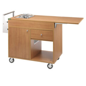 Carrello Flambè - 1 piastra - 1 fuoco - 1 sportello vano porta bombola da 3 Kg – 4 ruote con freno ø 100 mm