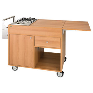 Carrello Flambè - 1 piastra - 2 fuochi - 1 sportello vano porta bombola da 3 Kg – 4 ruote con freno ø 100 mm